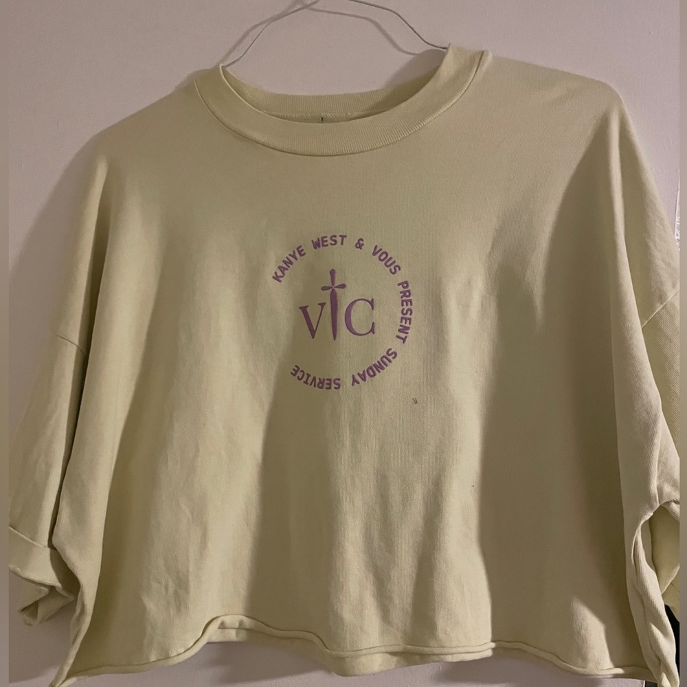 KANYE WEST AND VOUS CHURCH Yellow Graphic Crop Sweatshirt